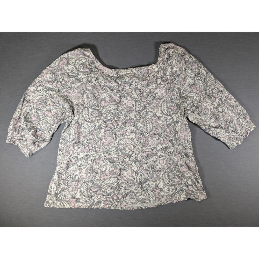 J. Jill Paisley Square Neck 3/4 Sleeve Cotton Modal Top Pink Blue MP Petite - Picture 2 of 8